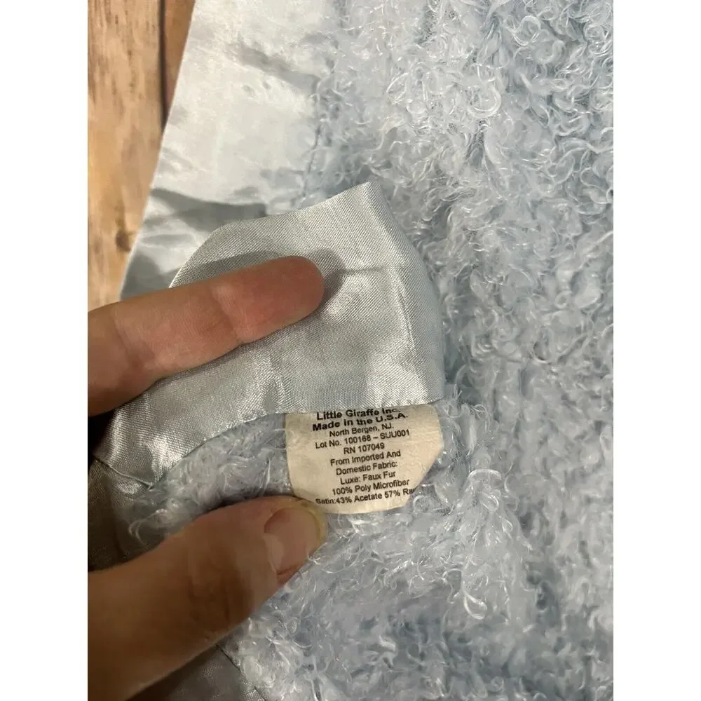 Little Giraffe Blue Baby Blanket Fuzzy Faux Fur Satin Edge